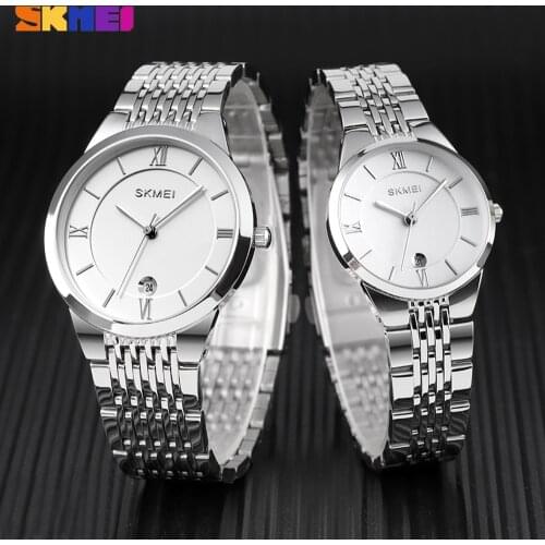 SKMEI Fashion Couple Quartz Watch Luxury Lovers Steel Women Men Waterproof Clock Date Display Bracelet Wristwatch Reloj Hombre