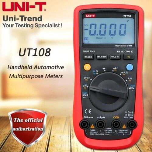 UNI-T UT108 Handheld Auto Multimeter / Speed and Closed Angle Measurement / Data Transfer / LCD Backlight
