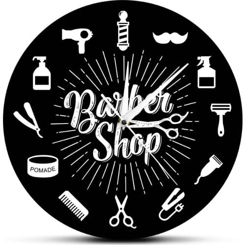 Sign Barber Tools Designed Wall Clock Hair stylist Business WallSalon Artist Home Decor Barber Shop Pole Beauty Salon Wall Clock