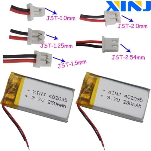 XINJ 2pcs 3.7V 330mAh Li Polymer Battery 502035 2pin JST 1.0/1.25/1.5/2.0/2.54mm For MP3 GPS Camera Smart watches Car navigation