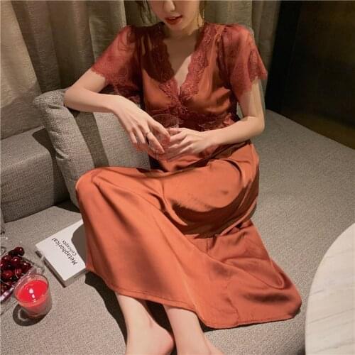 Women Lace Nightgowns Sleepwear Pyjamas Set Summer Night Long Dress Nightwear Sexy Sleepwear Red nightgown night dress skirt