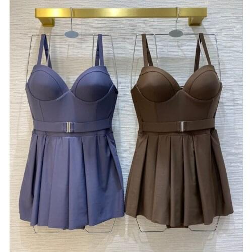 Women Summer holiday Beach solid Bodysuits Sexy backless Spaghetti Strap Skinny pleated Rompers swimsuit one-piece suit y409