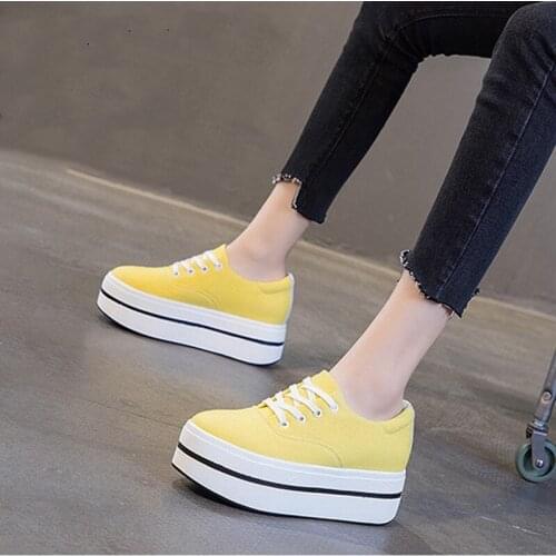 Womens Chunky Sneakers 2021 Spring Summer Breathable Canvas Shoes Women Sneakers High Heels Woman Platform Shoes Female Shoe