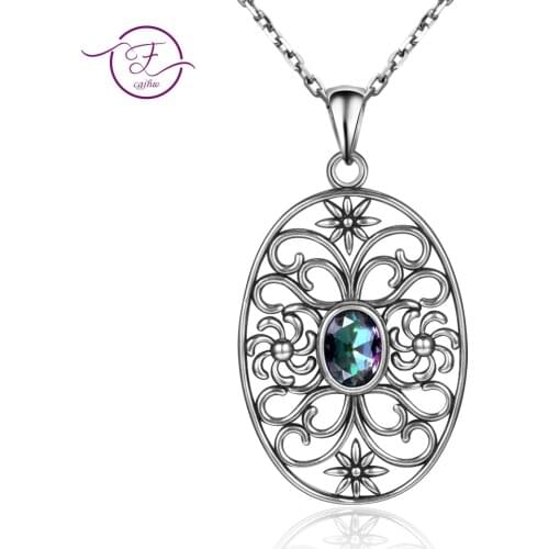 New Original Rainbow Topaz Oval Party Jewelry Pendant Necklaces For Women 925 Sterling Silver Fine Jewelry Gifts Drop shipping