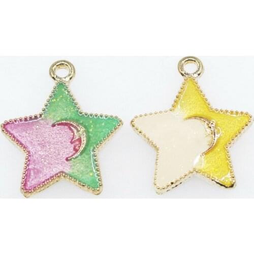 10pcs/lot Enamels Star Moon Crystal Dangle Charms Lobster Clasp DIY Bracelet Necklace Pendants Jewelry Hanging Charms