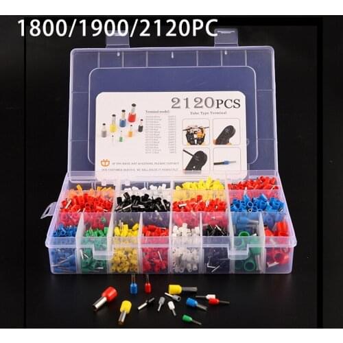1800/1930/2120 PCS/Boxed VE Tubular Crimp Terminal Electrical Tube Insulated Ferrule Wire Connector Crimping Terminals Kit Set