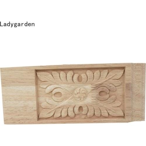2PCS Wood Carving Applique Oak Wooden Furniture Decorative Mouldings Decal Cabinet Door Statues Crafts Flower Board Sculptures