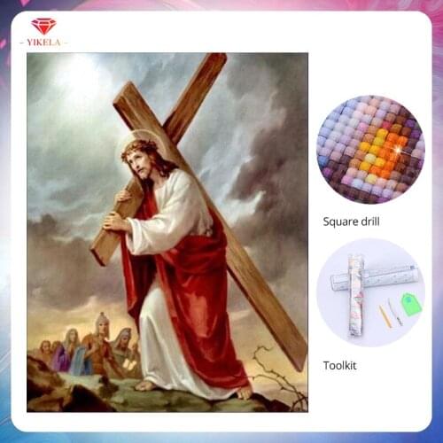 YIKELA DIY Diamond Painting 5D Mosaic Drills Jesus Religion Cross Stitch Embroidery Full Drill Room Decor Art