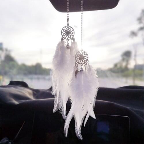 Car Mini Dream Catcher Accessory Interior For Girls Feather Mirror Hanging Pendant In Auto Ethnic Home Decor Lucky Car Ornament