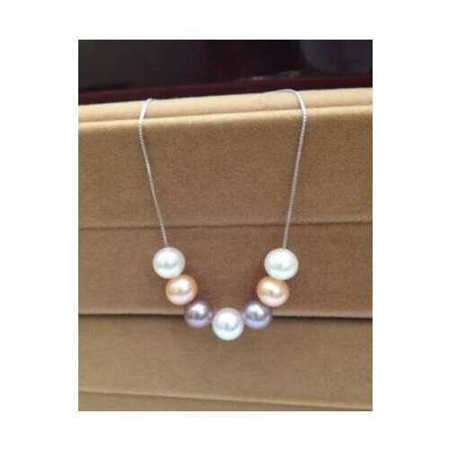 Free shipping BEAUTY 9-10MM WHITE PINK PURPLE SOUTH SEA PEARL PENDANT SILVER CHAIN