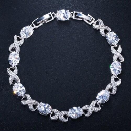 ThreeGraces Charming Silver Color Red Round CZ Crystal Chain Link Bracelets Bangle for Bridal Wedding Jewelry Party Gift BR021