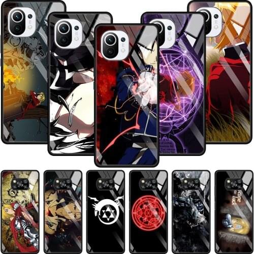 Tempered Glass Case For Xiaomi Poco X3 NFC X3 M2 F2 Pro For MI 11 Ultra 11 10 10T Lite 9T CC9E CC9 Fundas Fullmetal Alchemist