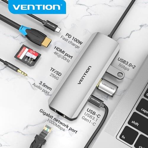 Vention USB C Hub USB Type C 3.1 to 4K HDMI RJ45 PD USB 3.0 OTG Adapter Dock for MacBook Air Pro 2020 Huawei Mate 30 PC USB HUB