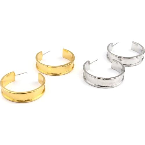 C Shape Earrings Findings Silver Color Gold Color 37mm x 9mm, Post/ Wire Size: (21 gauge) For DIY Jewelry Making, 1 Pair