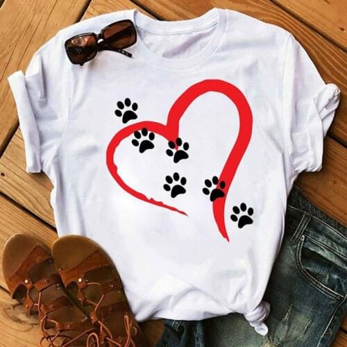 Women Tshirts Dog Paw Cartoon Pet Cute 90s Summer Clothing for Ladies Female Tops Tees Print Short sleeve tee shirt femme 2021