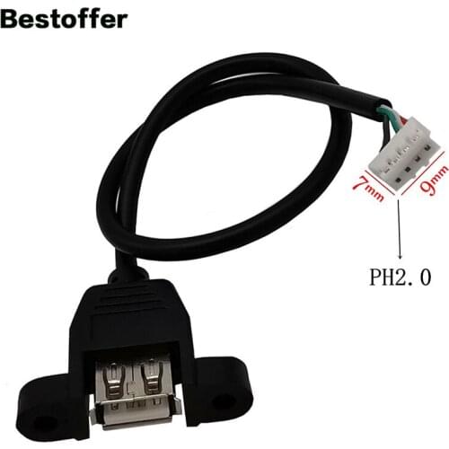 0.3 Meters Dupont PH2.0 4 Pin to USB 2.0 Female to Female Panel Mount Cable