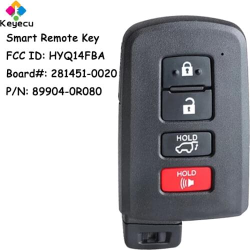KEYECU Smart Remote Control Car Key With 4 Button P1=88 Chip - FOB for Toyota Toyota RAV4 RAV 4 2013- 2018 HYQ14FBA 89904-0R080