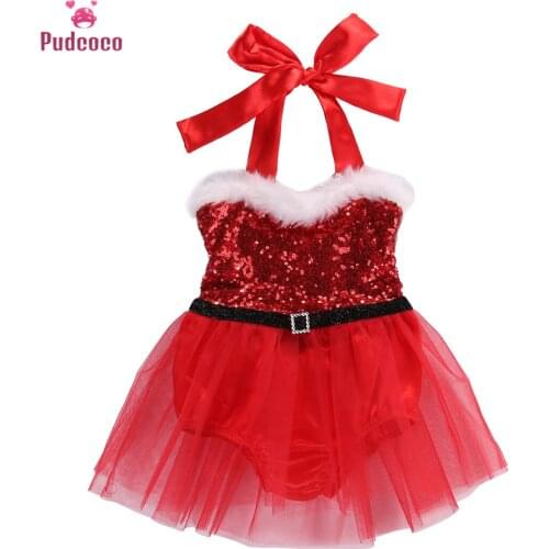 Newborn Girls Rompers Dress Clothes Santa Claus Sequin Jumpsuit Christmas Outfits Costume Bebe Baby Girl Clothes
