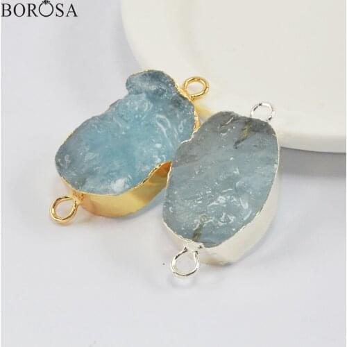 Natural Aquamarines Druzy Pendant Connector diy for Necklace Making Gold Silver Plated Double Charms Jewelry Accessories G1991