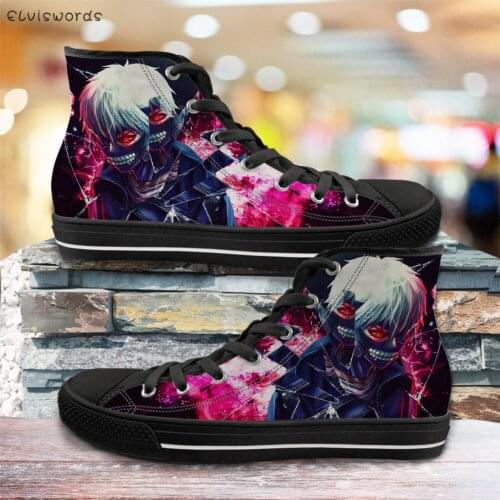 ELVISWORDS New Fashion Women High Top Canvas Shoes Japanese Anime Tokyo Ghoul Design Printing Sneakers for Women Casual Footwear