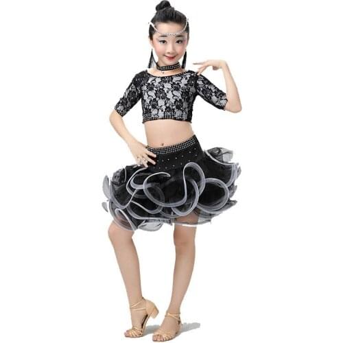 Summer Girls Latin Dance Costumes Children Stage Dress Ballroom Performance Clothing Practicie Dancewear