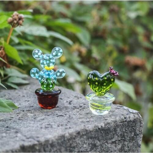 Mini Craft Figurine Glass Cactus Desktop Miniature Decor Ornaments Creative Cute Plant Home Fairy Garden Decor DIY Accessories