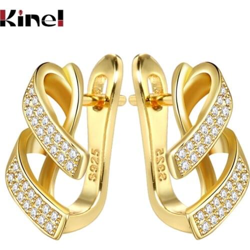Kinel 2020 Trendy Stud Earrings for Women CZ Zircon Irregular Metal Clip on Earring New Fashion Jewelry Brincos Bijoux