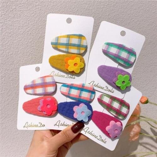 Fashion Plaid Flowers Hair Clips Hair Pins For Baby Girls Hair Accessories Children Hair Grips Barrettes Kids Hair Wear Hairpin