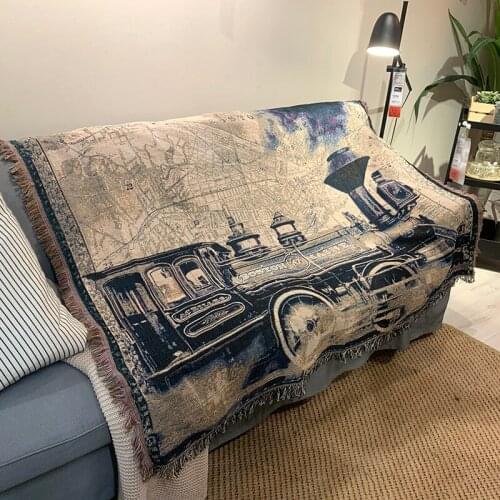 Nodic Train Cotton Travel Blanket Leisure Blanket Sofa Towel Carpet Cover Blanket Single Tapestry Sofa Mat