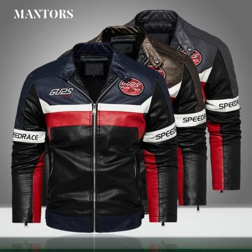 New Men Casual PU Leather Jacket Autumn Winter Warm Fleece Motorcycle Jackets Mens Slim Windbreaker Outwear Coats Zipper Printed