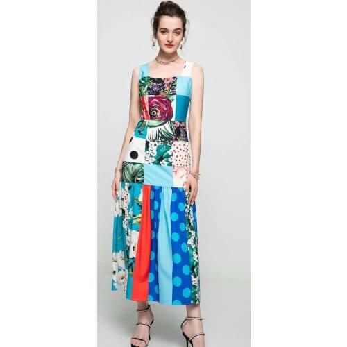 2021 summer new womens dress square neckline waist thin sleeveless fishtail dress ethnic style long dress seaside holiday eveni