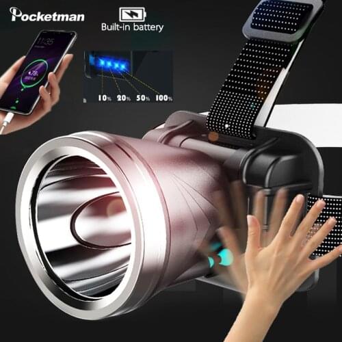 New Motion Sensor LED Headlamp USB Rechargeable Headlight Induction Long Range Night Fishing Head Lamp Waterproof Head Torch