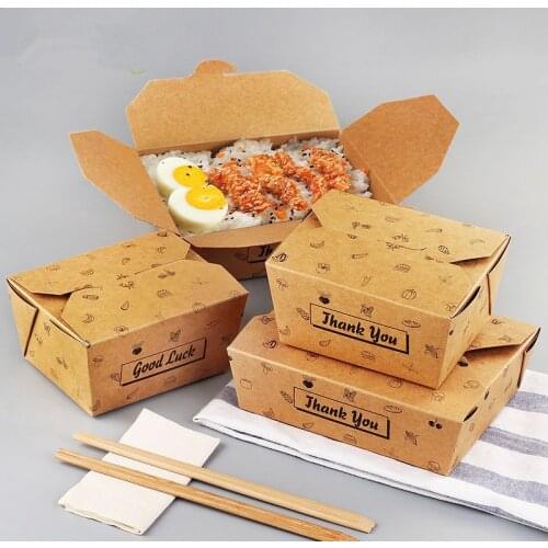 25pcs High quality kraft paper disposable lunch box waterproof and oil proof food fried chicken sushi picnic packaging boxes