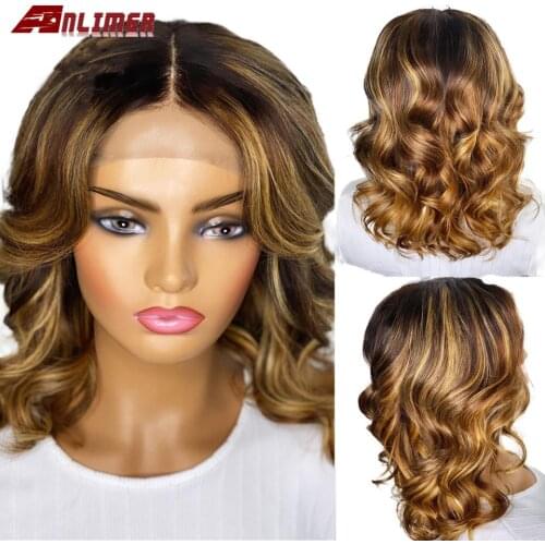 #4/27 Highlight Wig Human Hair Short Bob Body Wave Wig Pre Plucked Bleached Knots Ombre 4x4 Closure Wavy Wig Brazilian Hair Wigs