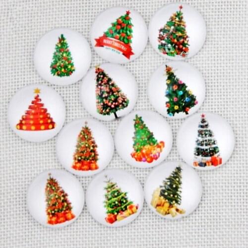 Christmas trees Mixed Color Printed Glass mosaic Cabochons Round Cabochons Tiles, for Craft Jewelry Making