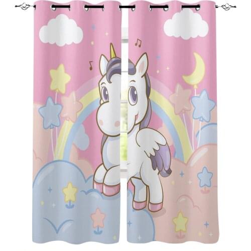 Unicorn Cartoon Stars Rainbow Art Curtains for Living Room Bedroom Kitchen Window Treatment Curtain Home Decoration