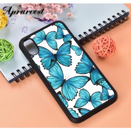 Aprarvest Blue Butterfly Print Silicone Rubber Phone Case Cover For iPhone 6 6S 7 8 PLUS X XS XR 11 12 MINI PRO MAX