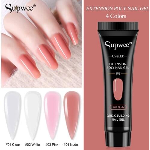 SUPWEE 15g Transparent Nude Extension Poly Nail Gel Vernis Semi Permanant UV Hybrydy Nude Gel Polish Acrylic Nail Supplies