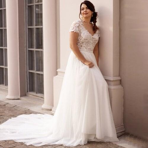 Wedding Dress V Neck Puff Sleeves Simple Plain Bridal Gowns Font Slit Chiffon Floor Length Bridal Dresses