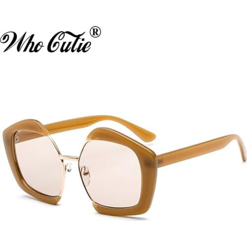 WHO CUTIE 2018 Polygon Pentagon Sunglasses Brand Design Women Men Gothic Vintage Retro Frame Pink Lens Female Sun Glasses OM663