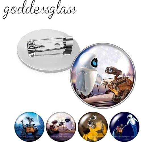 Disney WALL E robot EVE Planet Round Glass cabochon Silver color Brooch Dome Photo Jewelry Brooches Pin For Gift