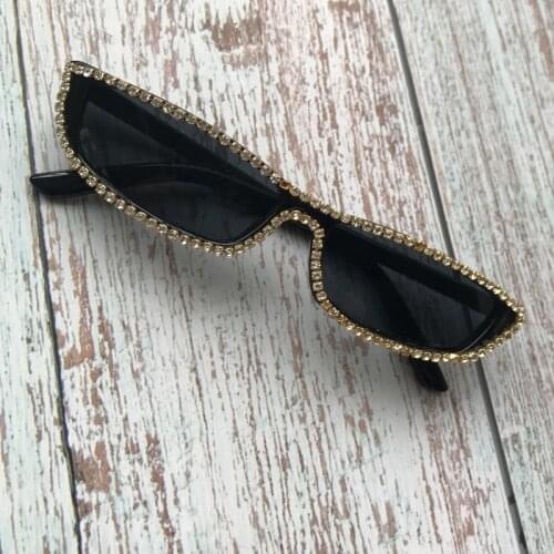Designer Black Women Sunglasses Golden Diamond Small Frame Eyewear Retro Gafas de sol Handmade Crystal Sun Glasses