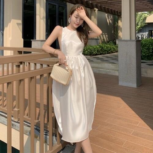 New Fashion Summer Midi Party Club Dress Ladies Sweet Sexy Strapless Sleeveless Backless Vacation Clothes Pearl Bow Beach Dress
