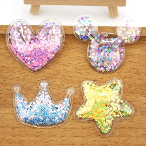 12Pcs PVC Star Crown Mouse head Transparent Bling bling Heart Flowing Appliques for Kids BB clip and DIY headwear Accessories