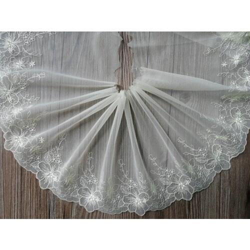 2Yards Handmade Light Yellow Floral Embroidery Lace Trim Tulle Lingerie Underwear Clothes DIY Lingerie Sewing Fabric 19cm Wide