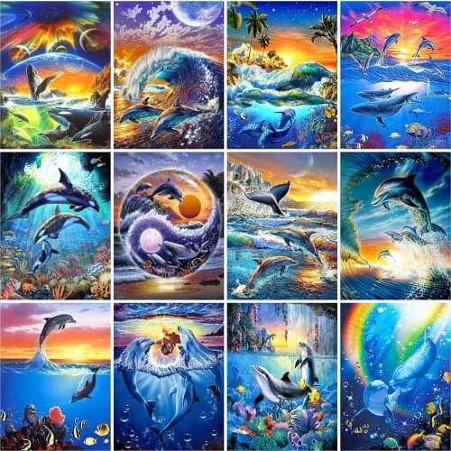 5D DIY Diamond Painting Animals Dolphin Full Square Diamond Mosaic Diamond Embroidery Cross Stitch Kits Home Decor