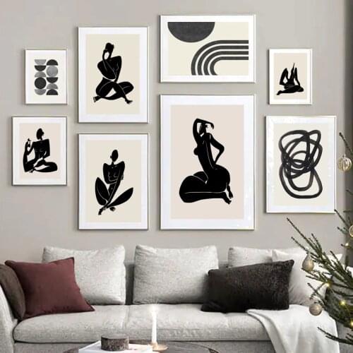 Abstract Black Curvy Nude Grey Retro Nordic Poster Body Wall Art Prints Canvas Painting Modern Decor Pictures For Living Room