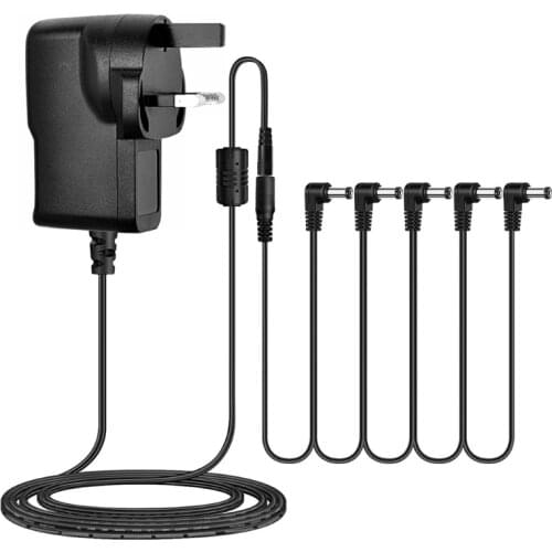 WXTF 9V AC/DC Power Adapter, UL Listed DC Power Supply Cord Adapter 5.5x2.1mm Center Positive DC Jack 6.6ft with 5 Way Daisy