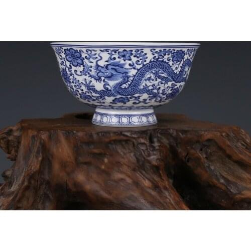 Antique QingDynasty porcelain bowl,Blue and white dragon bowl,hand painted crafts /collection & adornment,Free shipping