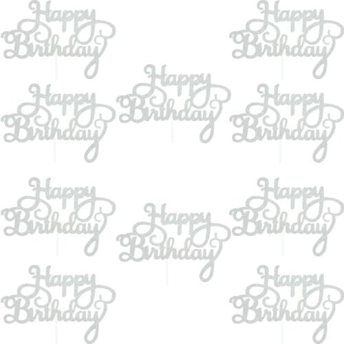 10pcs Happy Birthday Cake Topper Paper Cake Flag Sparkle Dessert Decoration for Birthday Anniversary Party Decor Supplies